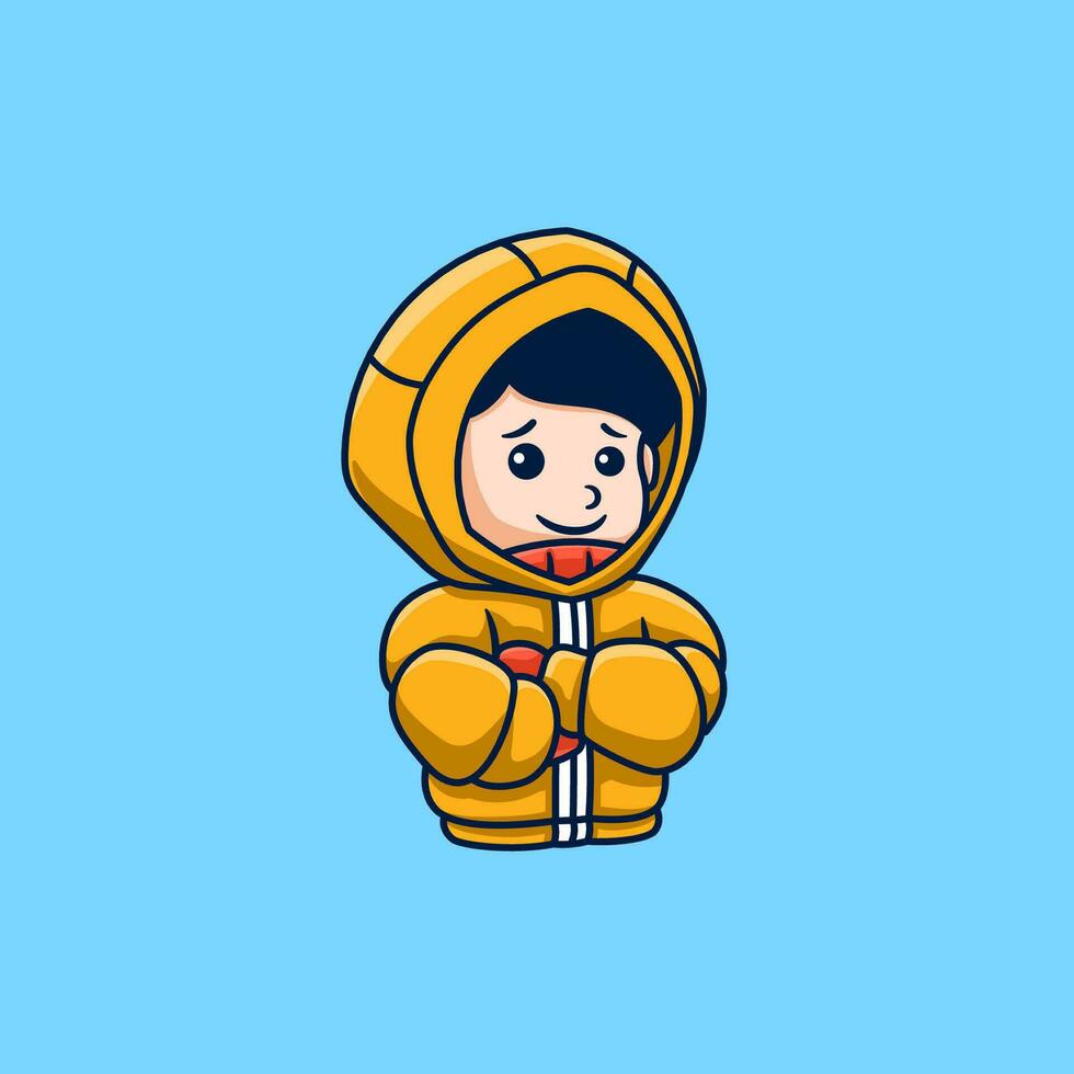 uomo indossare caldo provato giacca, inverno neve cartone animato vettore