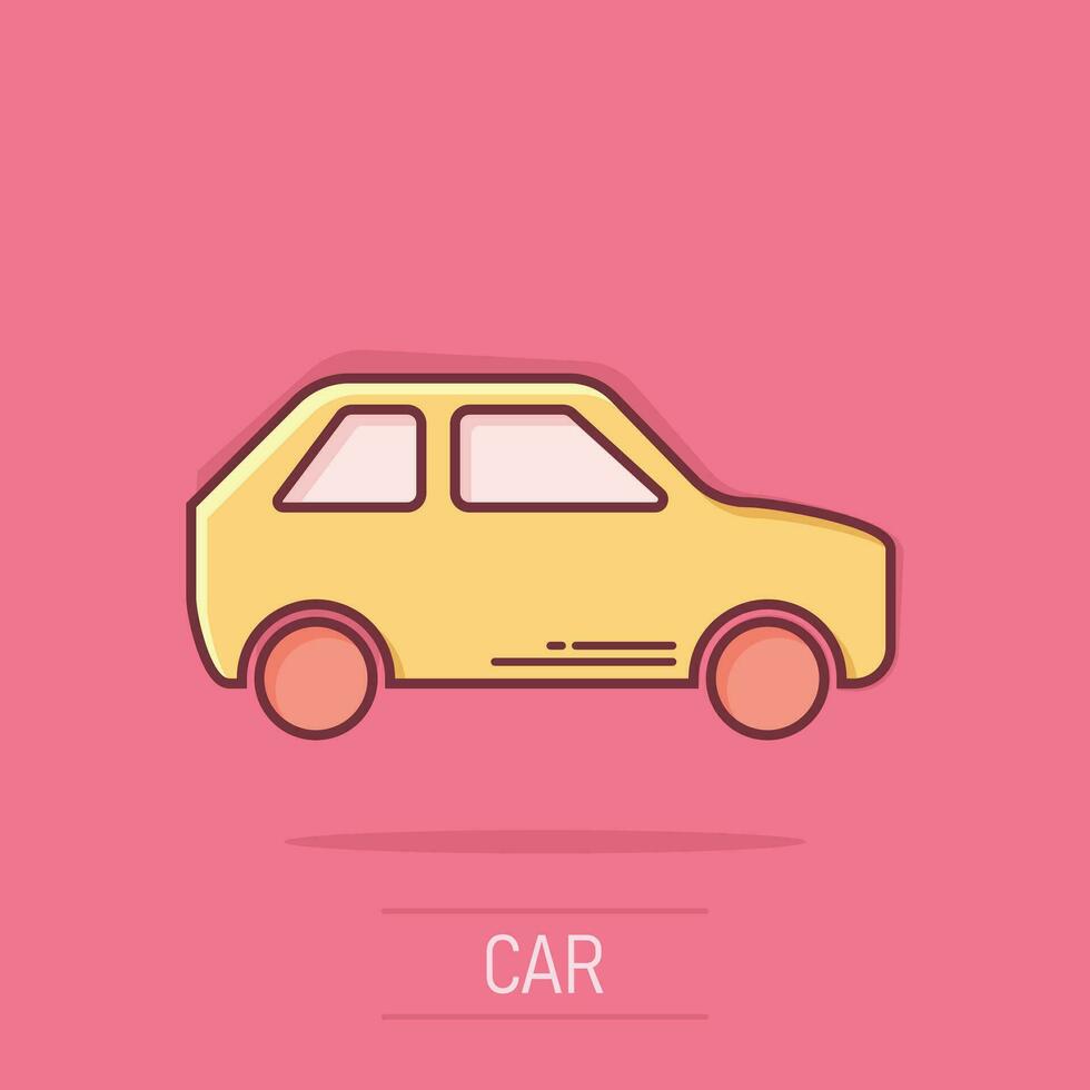 auto icona nel comico stile. automobile auto vettore cartone animato illustrazione pittogramma. auto attività commerciale concetto spruzzo effetto.