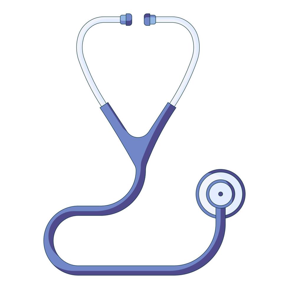 icona di uno stetoscopio medico blu, assistenza sanitaria e concetto di primo soccorso in uno stile piano isolato su sfondo bianco. vettore