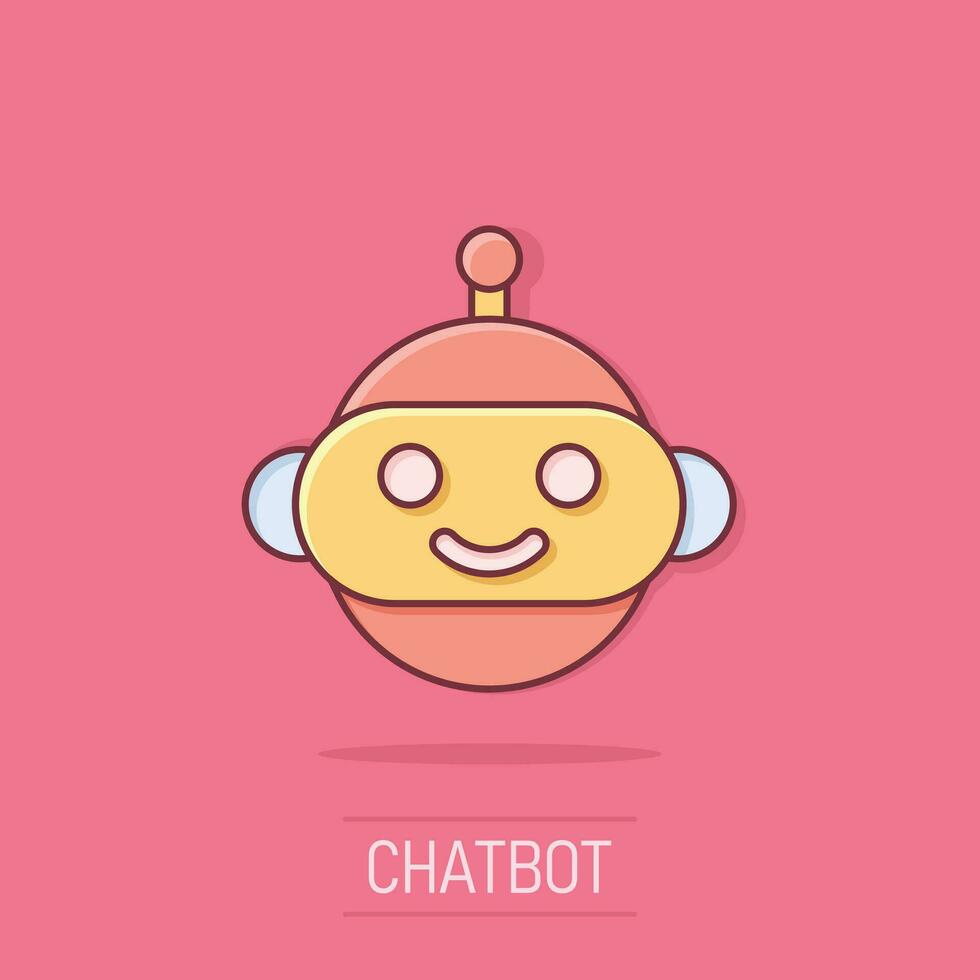 carino robot chatbot icona nel comico stile. Bot operatore vettore cartone animato illustrazione pittogramma. inteligente chatbot personaggio attività commerciale concetto spruzzo effetto.