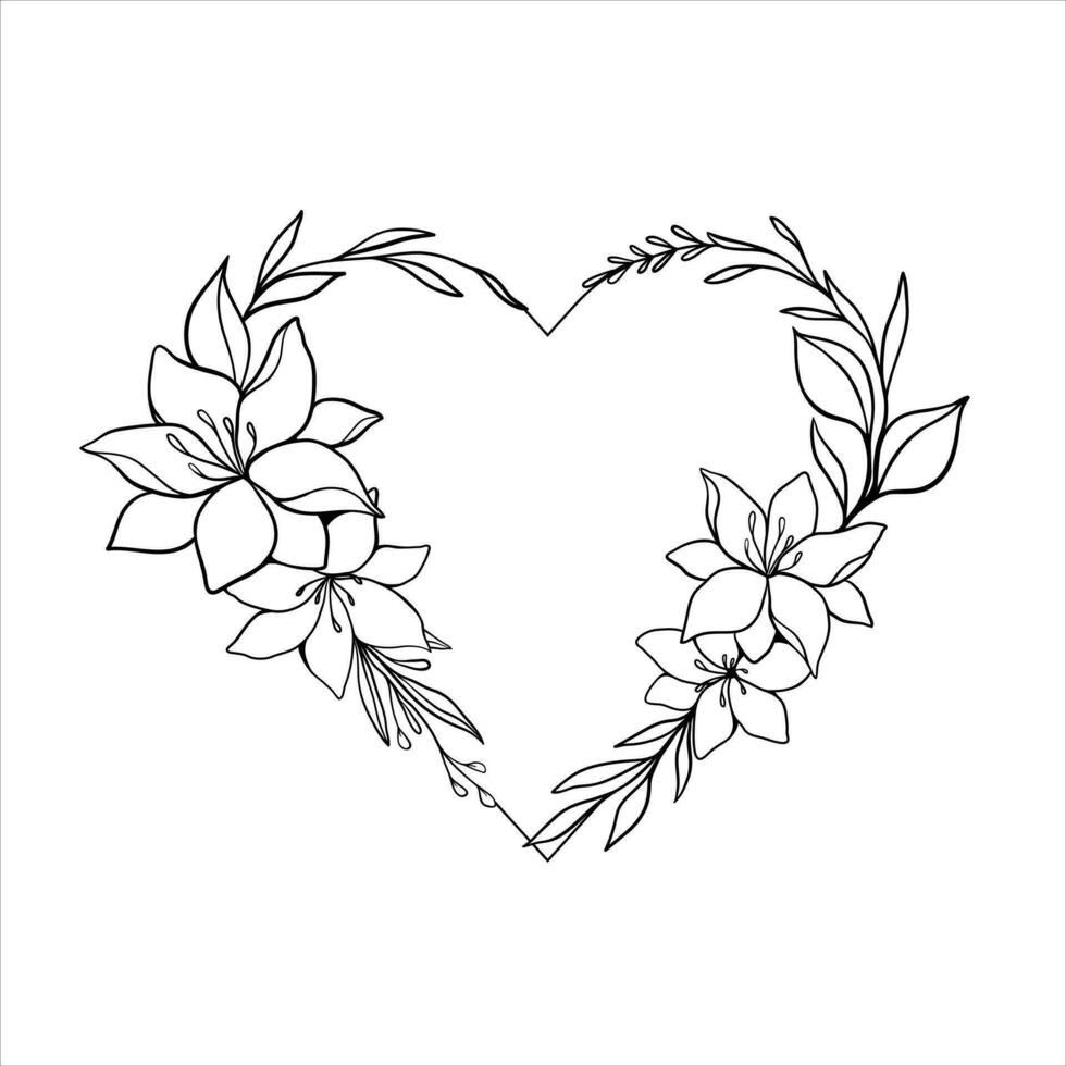 decorativo telaio design con fiori ghirlanda nel forma cuore vettore