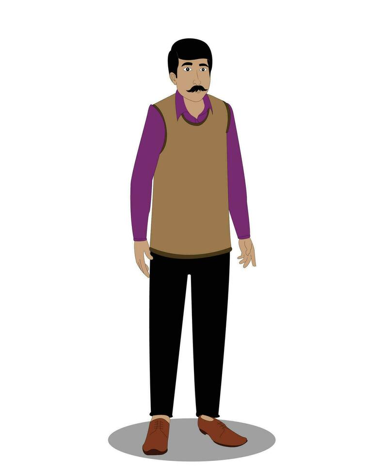 indiano insegnante tre trimestre Visualizza cartone animato personaggio per 2d animazione vettore