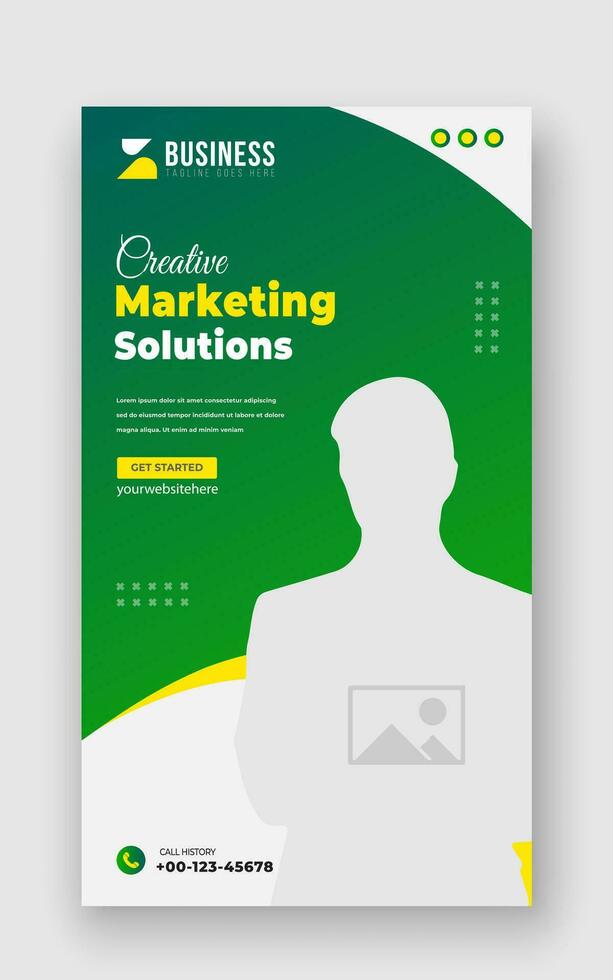 digitale marketing soluzione o aziendale attività commerciale sociale media storia modello design con astratto verde pendenza e giallo colore forme su bianca sfondo vettore