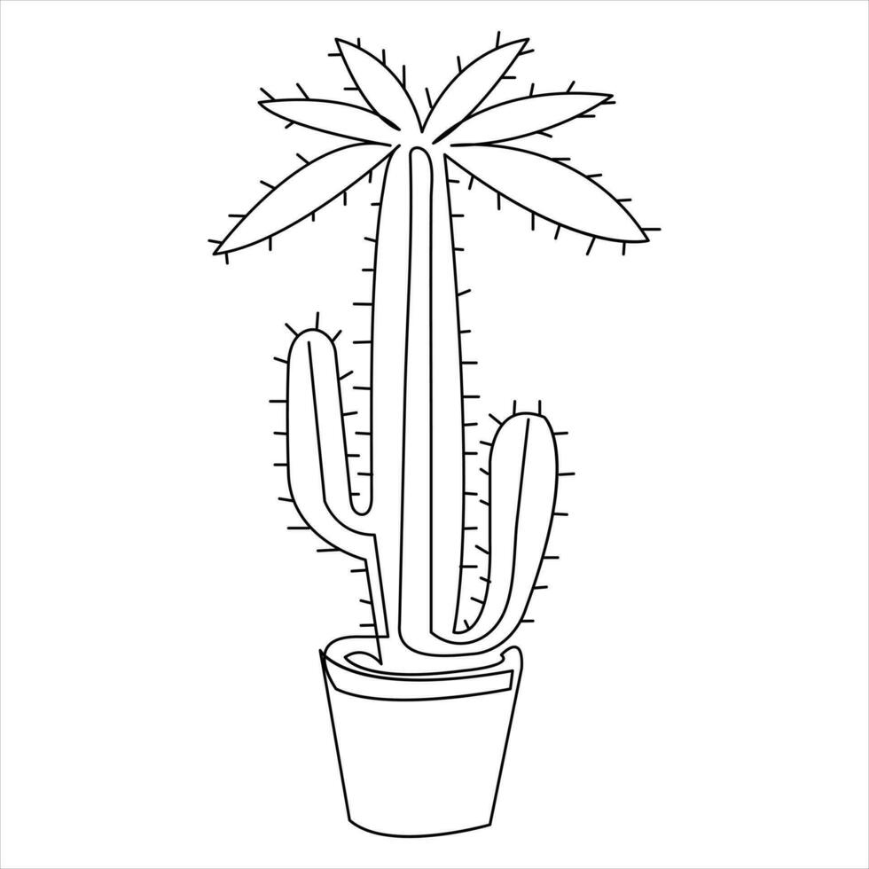 singolo linea arte disegno continuo mano disegnato cactus illustrazione Casa pianta nel un' pentola scarabocchio vettore stile