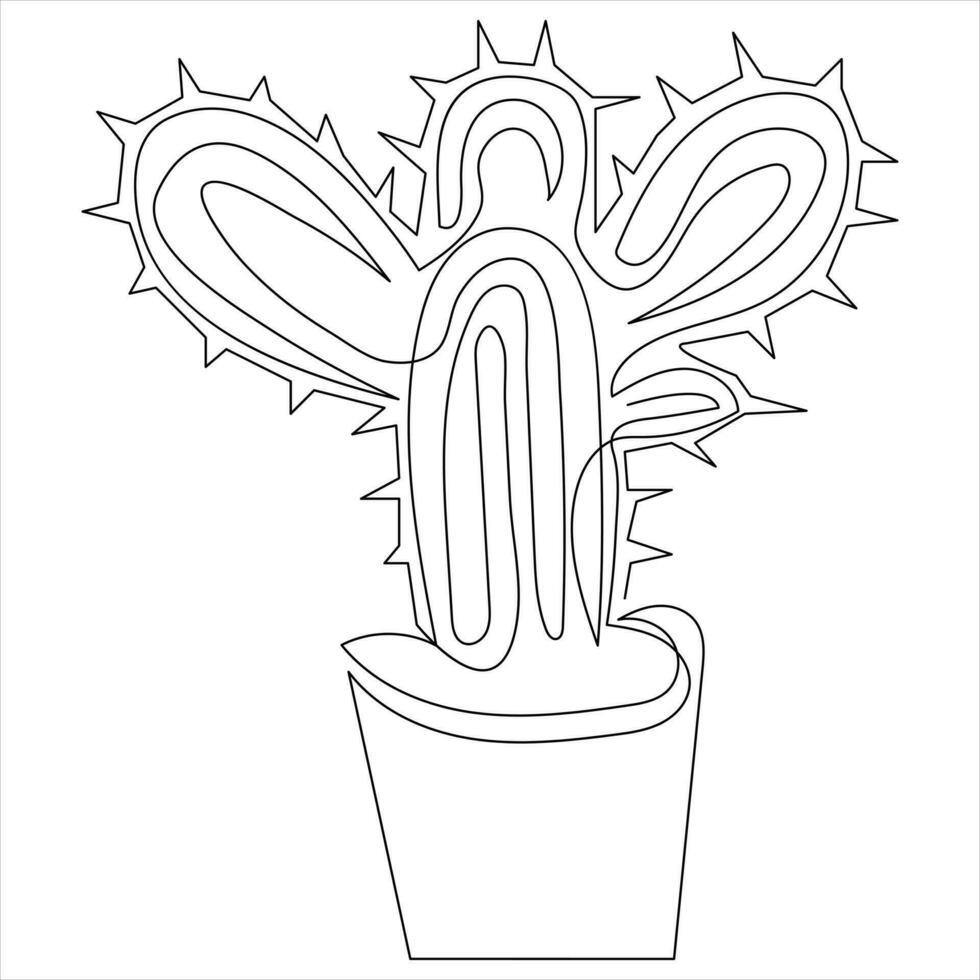 continuo uno linea arte disegno cactus scarabocchio vettore e cactus impianti schema minimalista design elemento