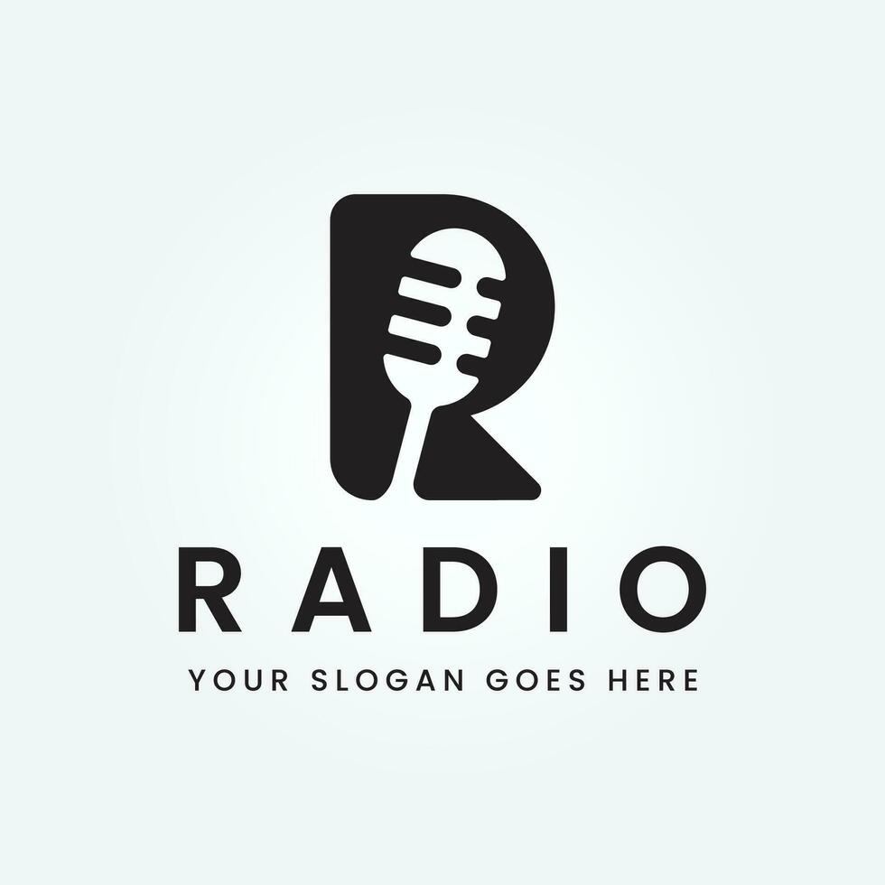 Podcast Radio logo design su lettera r design utilizzando microfono modello vettore illustrazione