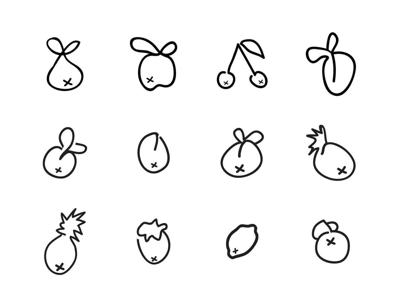 vettore illustrazione di frutta, esotico frutta, vegetariani minimo magro linea ragnatela icona impostare.