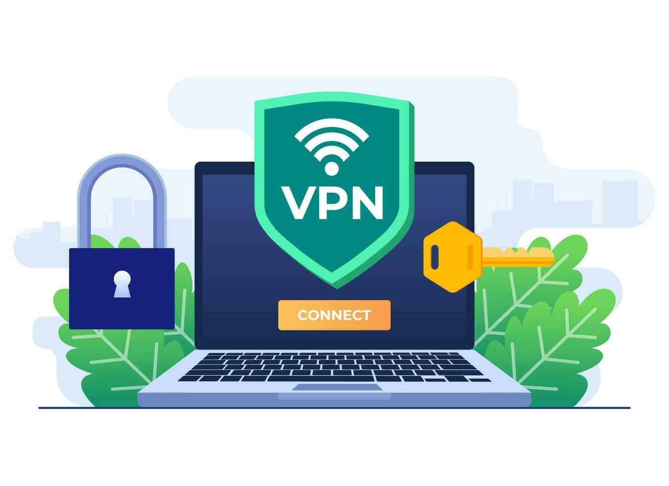 virtuale privato Rete piatto illustrazione, sicuro ragnatela traffico, criptato dati trasferimento, vpn accesso, digitale personale dati protezione, a distanza server, sicuro router accesso, sicurezza su Internet vettore