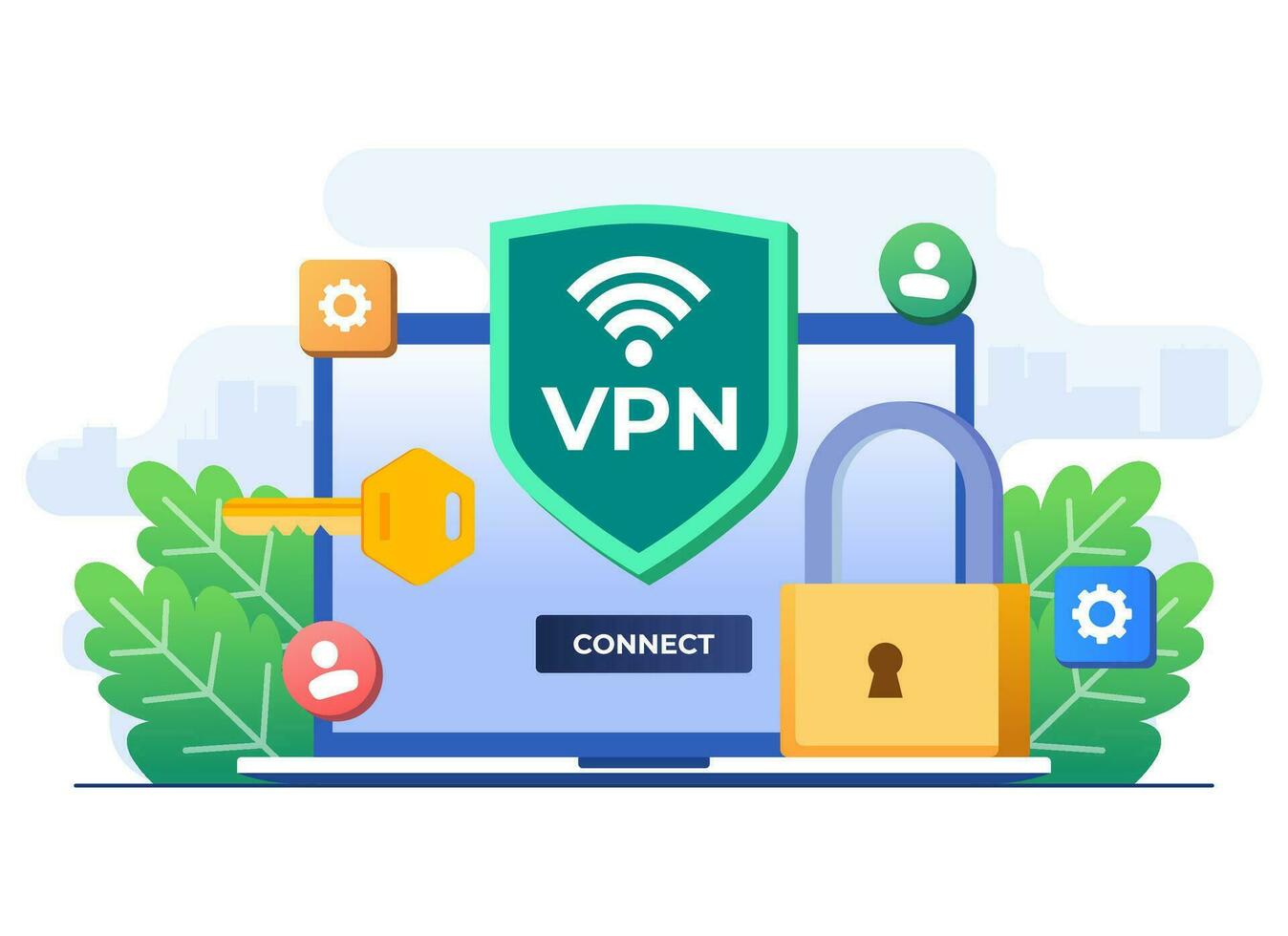 virtuale privato Rete piatto illustrazione, sicuro ragnatela traffico, criptato dati trasferimento, vpn accesso, digitale personale dati protezione, a distanza server, sicuro router accesso, sicurezza su Internet vettore