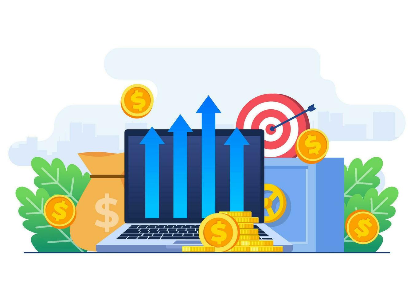 finanziario e investimento crescita concetto piatto illustrazione vettore modello, passivo reddito, Salva i soldi, profitto crescita, attività commerciale Piano strategia, crescita attività commerciale finanza, finanziario pianificazione