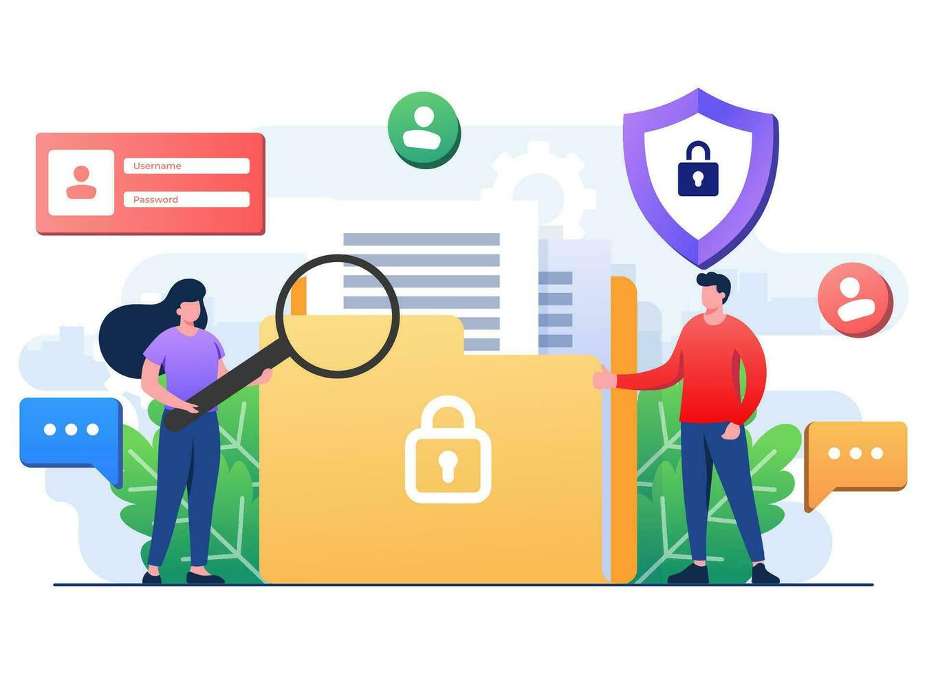 personale dati protezione, informatica sicurezza, Internet sicurezza o informazione privacy, parola d'ordine protezione piatto vettore illustrazione per atterraggio pagina, mobile app, volantino, modello, ragnatela striscione, Infografica