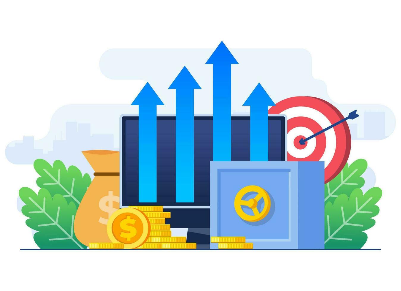 finanziario e investimento crescita concetto piatto illustrazione vettore modello, passivo reddito, Salva i soldi, profitto crescita, attività commerciale Piano strategia, crescita attività commerciale finanza, finanziario pianificazione