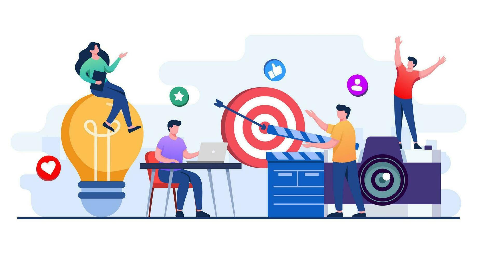 persone la creazione di video contenuto, per marketing, promozione, commercio elettronico, digitale marketing, soddisfare strategia, blog, blog, video blog, influencer marketing, annuncio, approvazione, campagna, vivere ruscello vettore