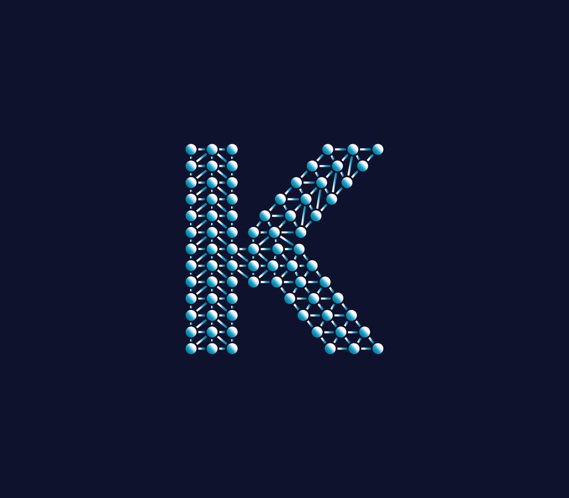 K alfabeto creativo tecnologia connessioni dati memorizzare logo design concetto vettore
