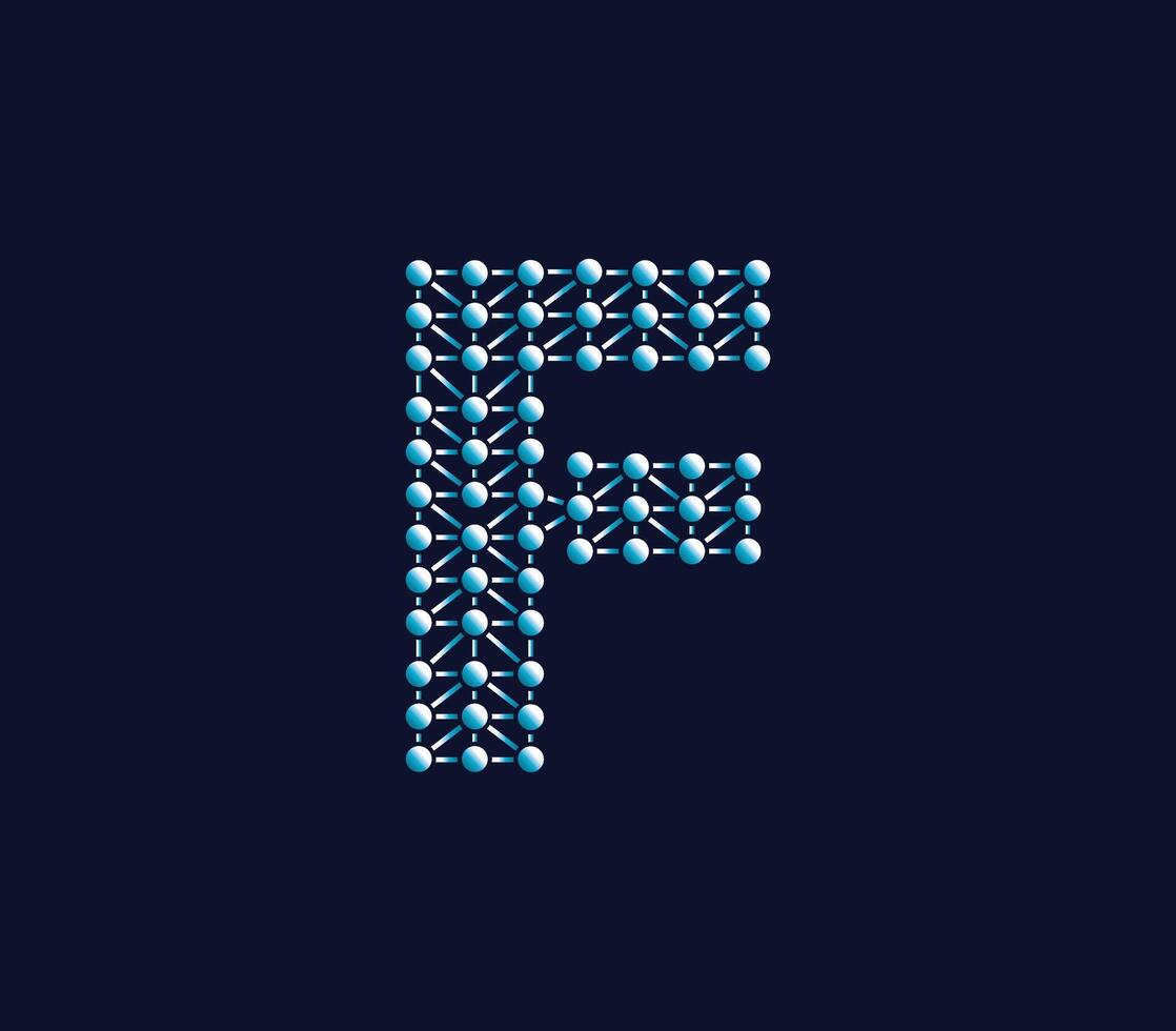 f alfabeto creativo tecnologia connessioni dati memorizzare logo design concetto vettore