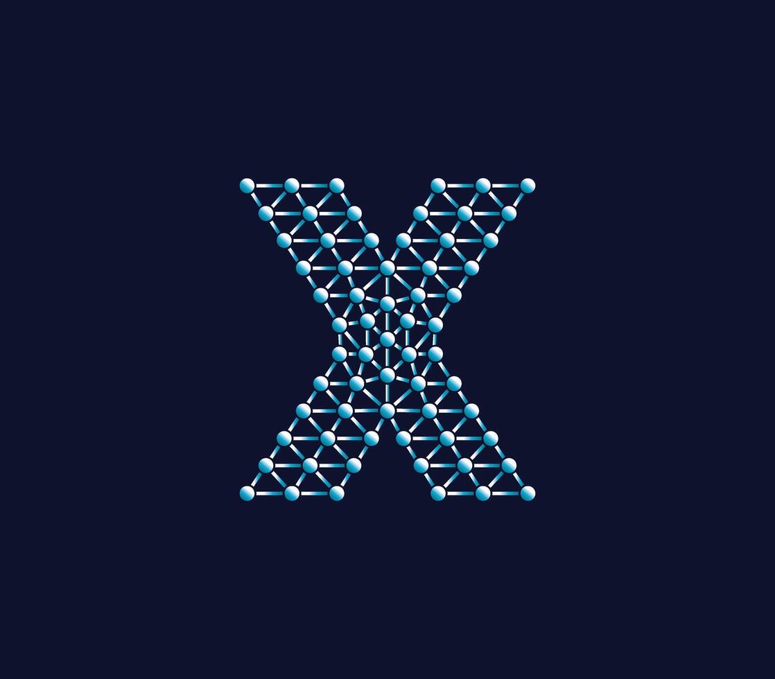 X alfabeto creativo tecnologia connessioni dati memorizzare logo design concetto vettore