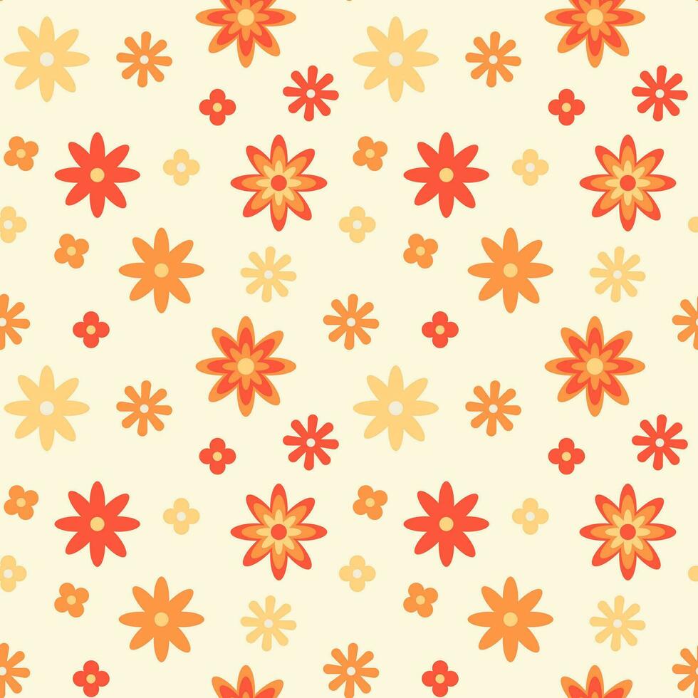 70s ispirato floreale senza soluzione di continuità modello. vario margherita primavera e estate fiori. botanico retrò Vintage ▾ stile giallo sfondo. vettore illustrazione nel piatto stile.