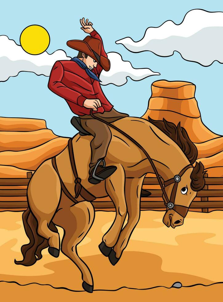 cowboy cavallo rodeo colorato cartone animato illustrazione vettore