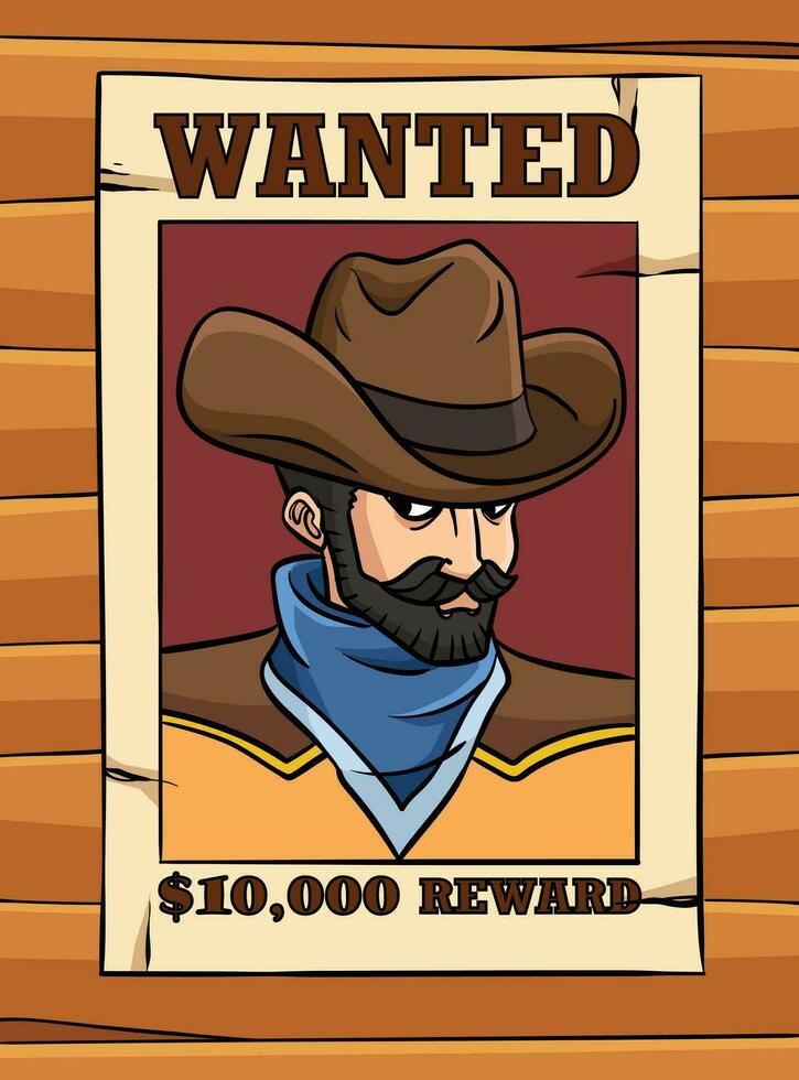 cowboy ricercato manifesto colorato cartone animato illustrazione vettore