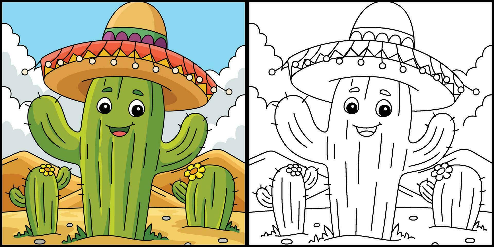cinco de mayo cactus colorazione pagina illustrazione vettore