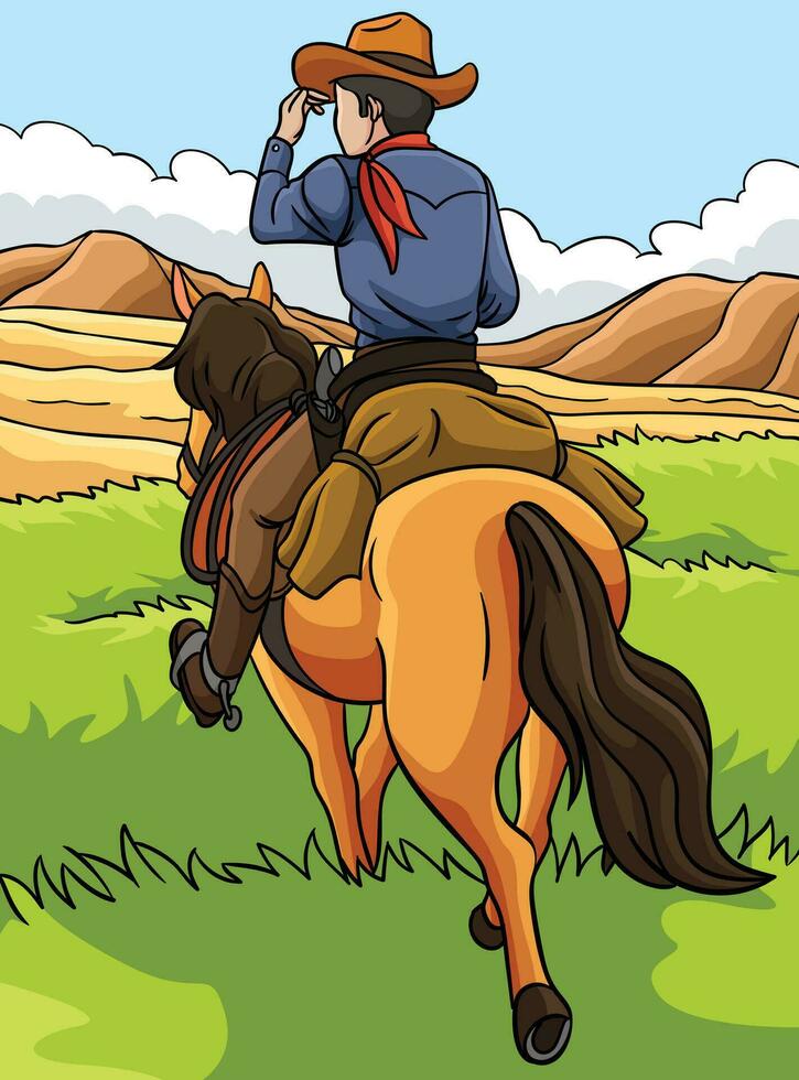 cowboy groppa equitazione colorato cartone animato vettore