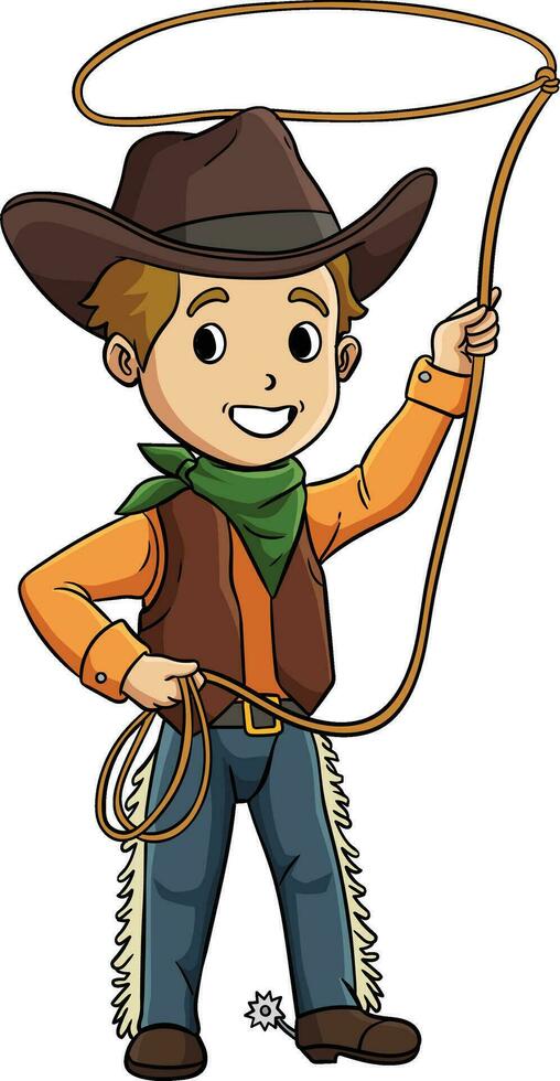 cowboy con un' corda cartone animato colorato clipart vettore