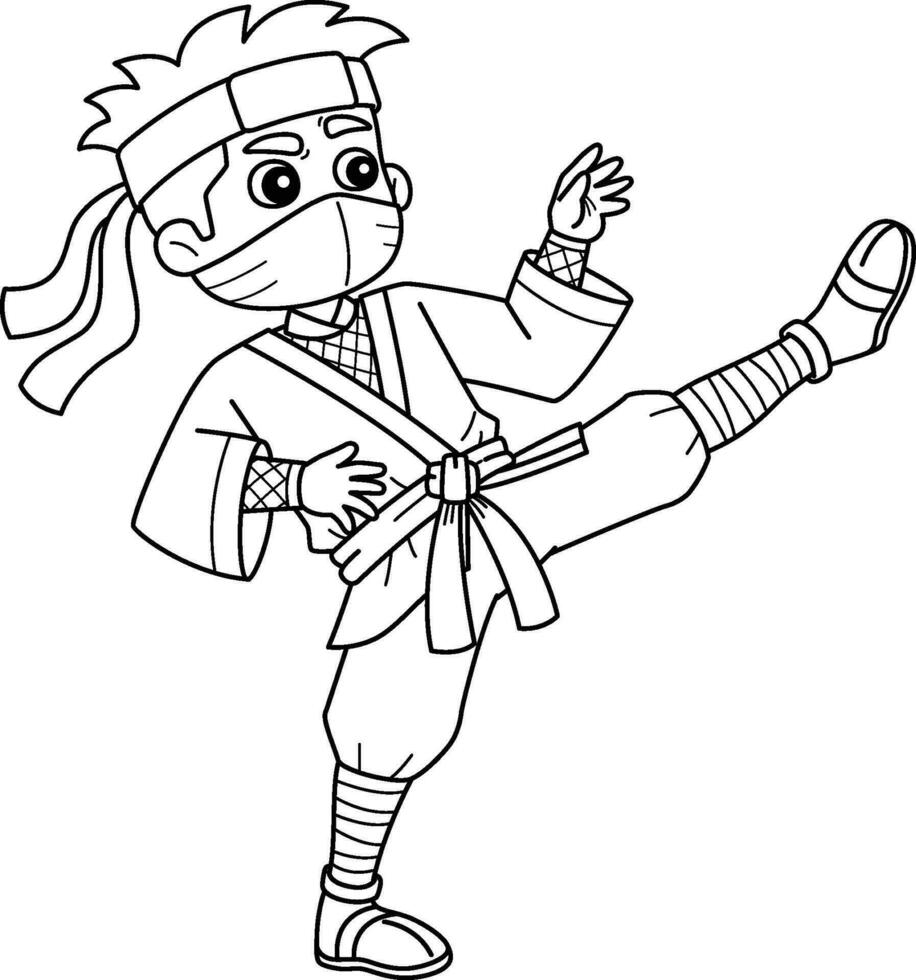 ninja fare marziale arti isolato colorazione pagina vettore