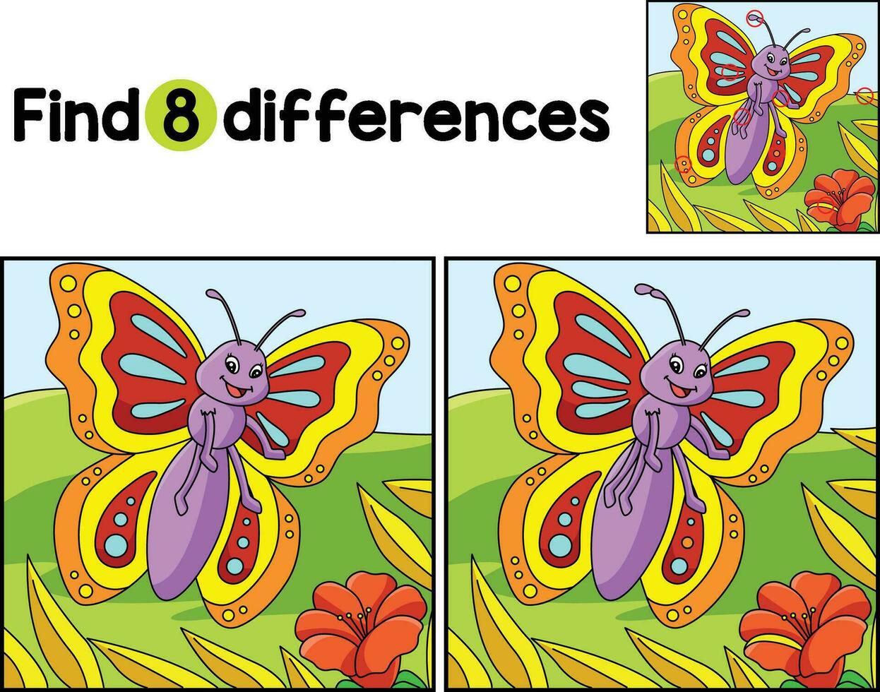 farfalla animale trova il differenze vettore