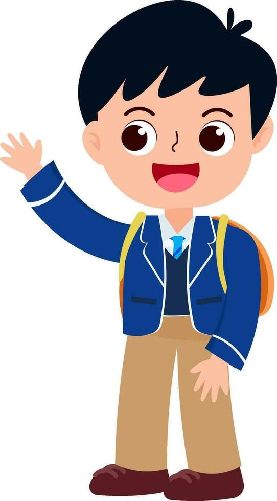 contento carino bambini nel scuola uniforme cartone animato stile vettore