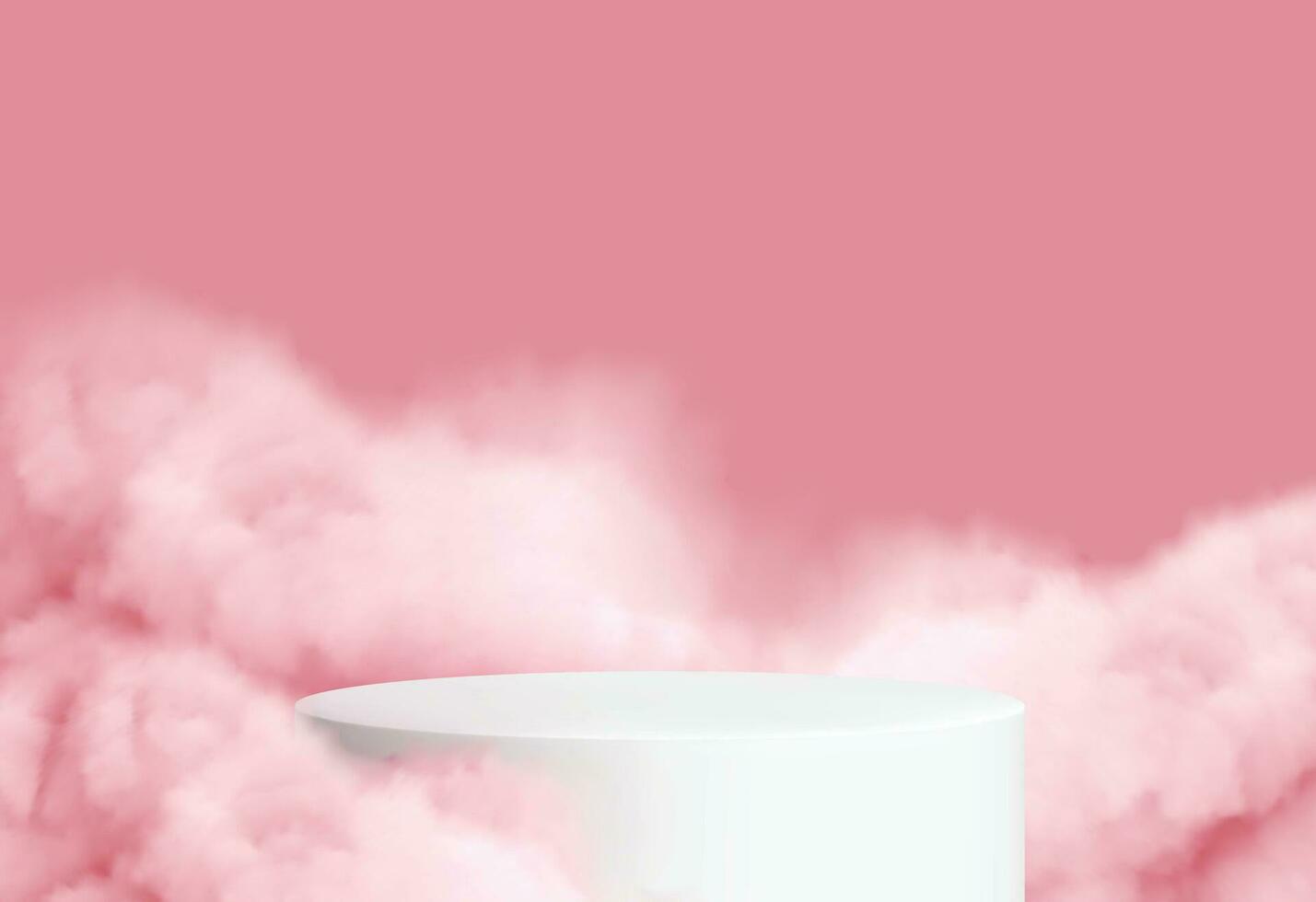 rosa sfondo con un' Prodotto podio circondato di rosa nuvole, libere vettore. vettore