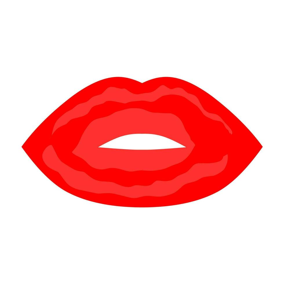 vettore femmina rosso labbra. sexy e grassetto labbra su bianca sfondo. grande labbro cartello per bacio e amore logo.