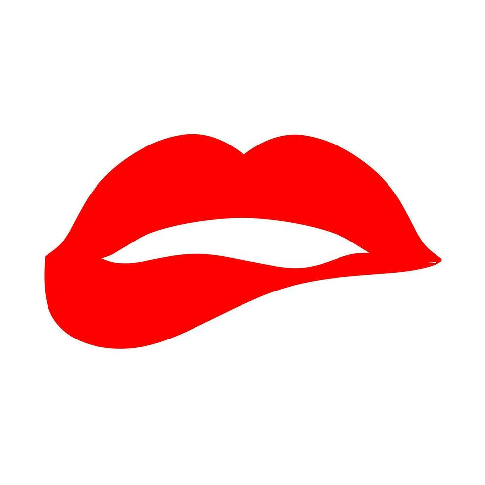 rosso e sexy femmina labbra su un' bianca sfondo. il concetto di un' Bitten inferiore labbro è Perfetto per un' bacio e amore logo. vettore illustrazione