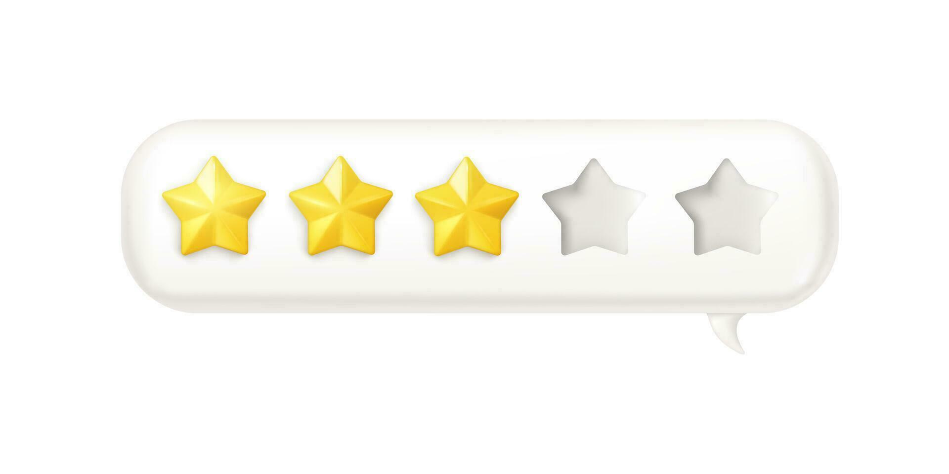 colorato 3d bolla Schermo un' 3 stelle valutazione su di 5, indicando il livello di qualità e servizio basato su cliente e dipendente recensioni. vettore