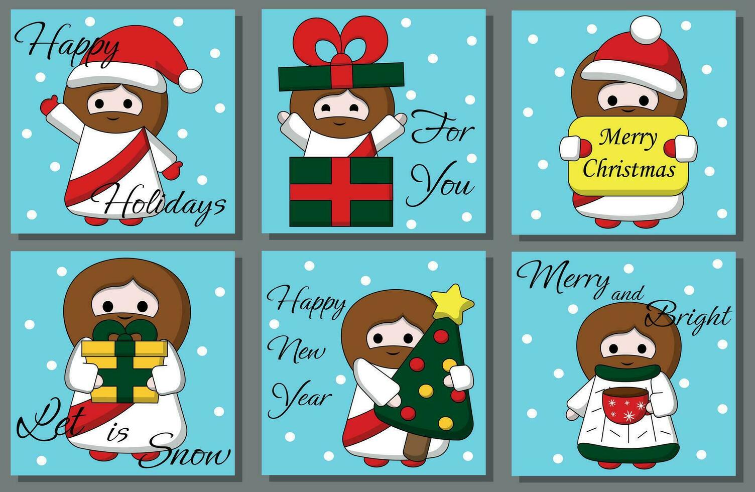 impostato Natale saluto cartolina con carino Dio Gesù Cristo vettore