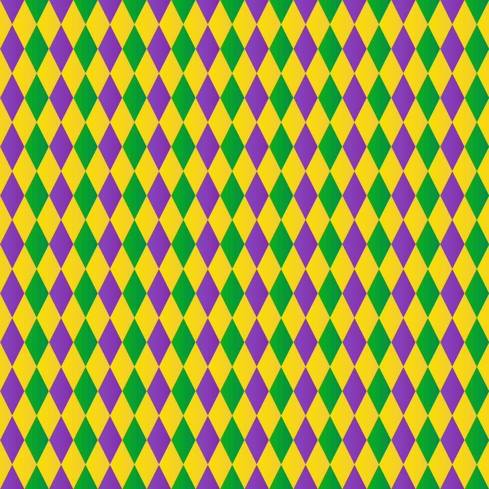 tradizionale mardi gras sfondo. colorato arlecchino senza soluzione di continuità modello. verde, viola e giallo geometrico vettore sfondo per Grasso o Shrove martedì manifesti, striscioni, carte, festa inviti.