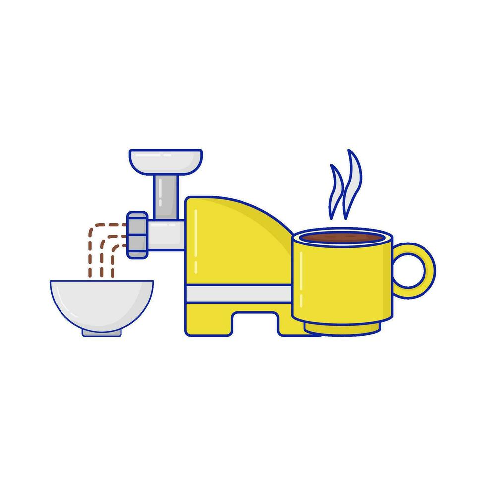 macinino caffè, ciotola con bicchiere caffè bevanda illustrazione vettore