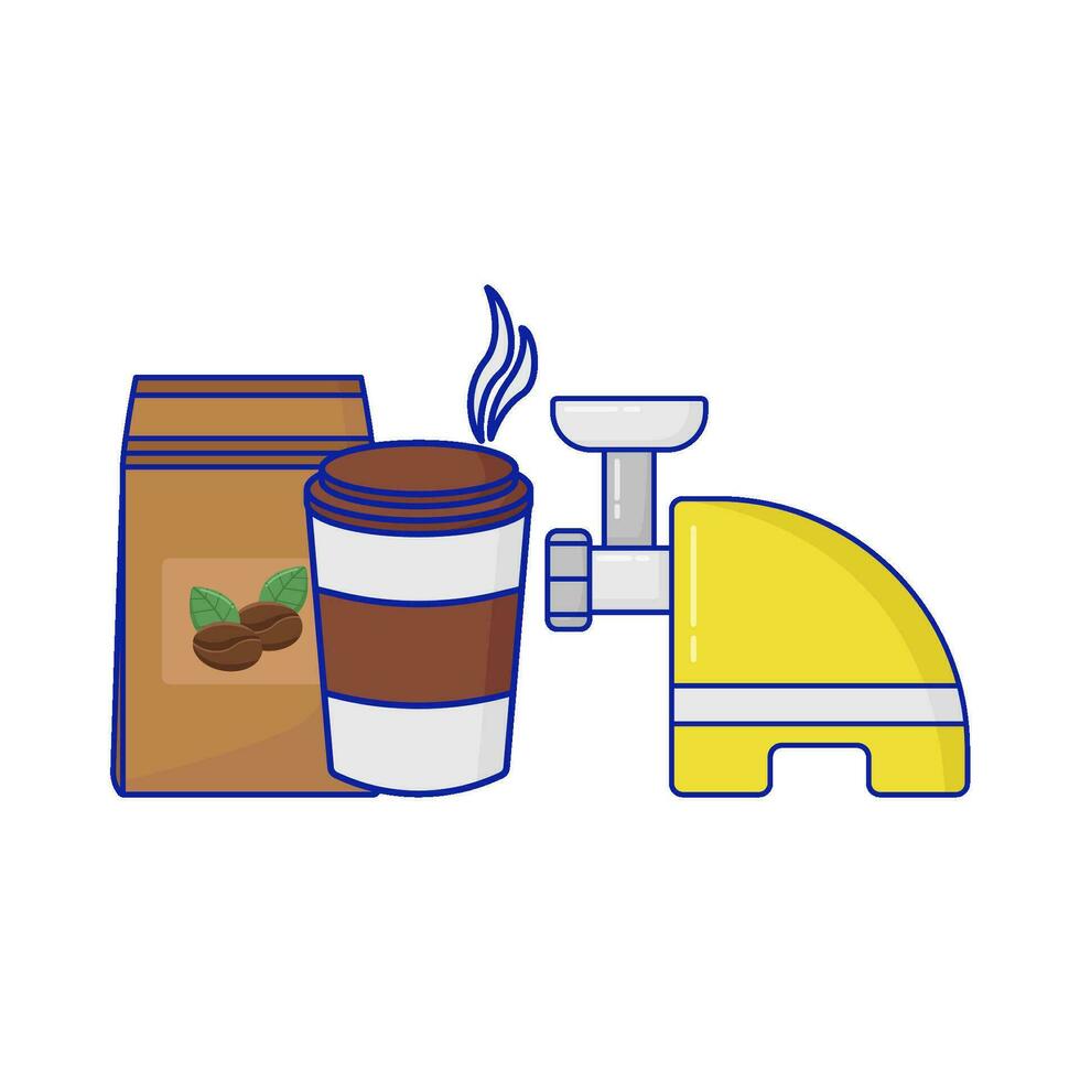 macinino caffè, tazza caffè bevanda con caffè confezione illustrazione vettore