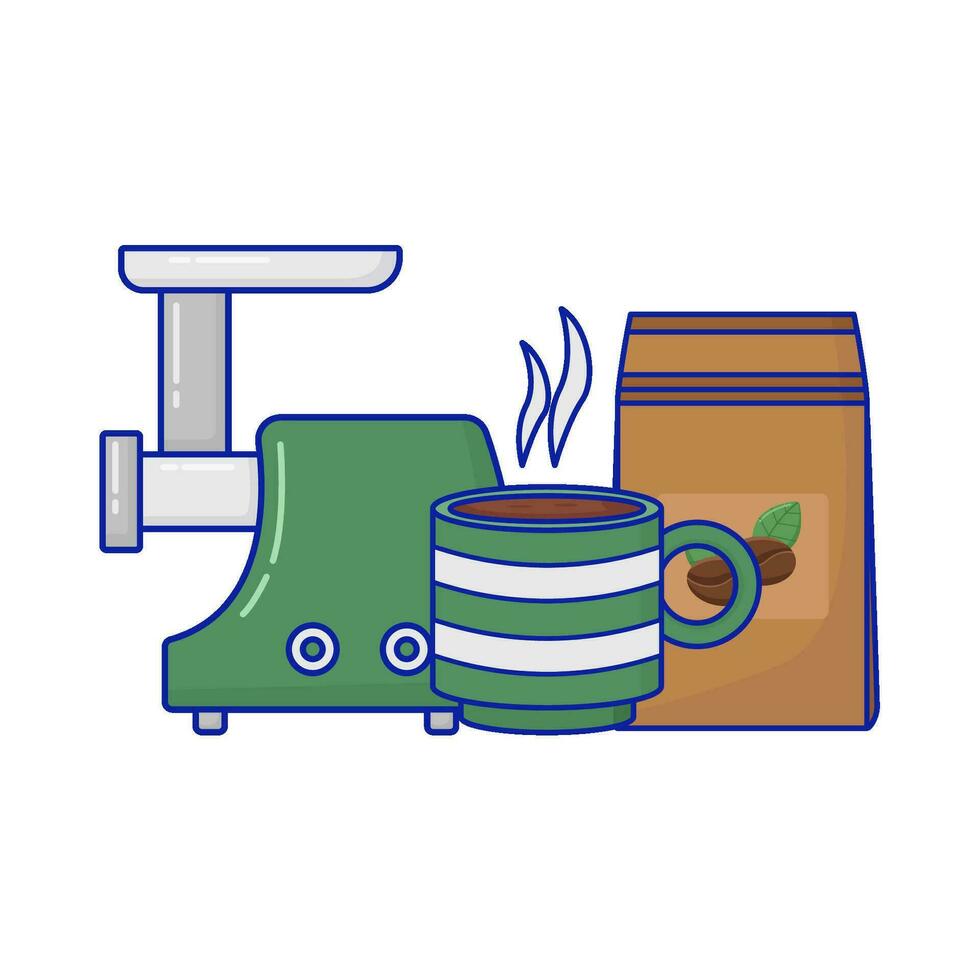 macinino caffè, bicchiere caffè bevanda con caffè confezione illustrazione vettore