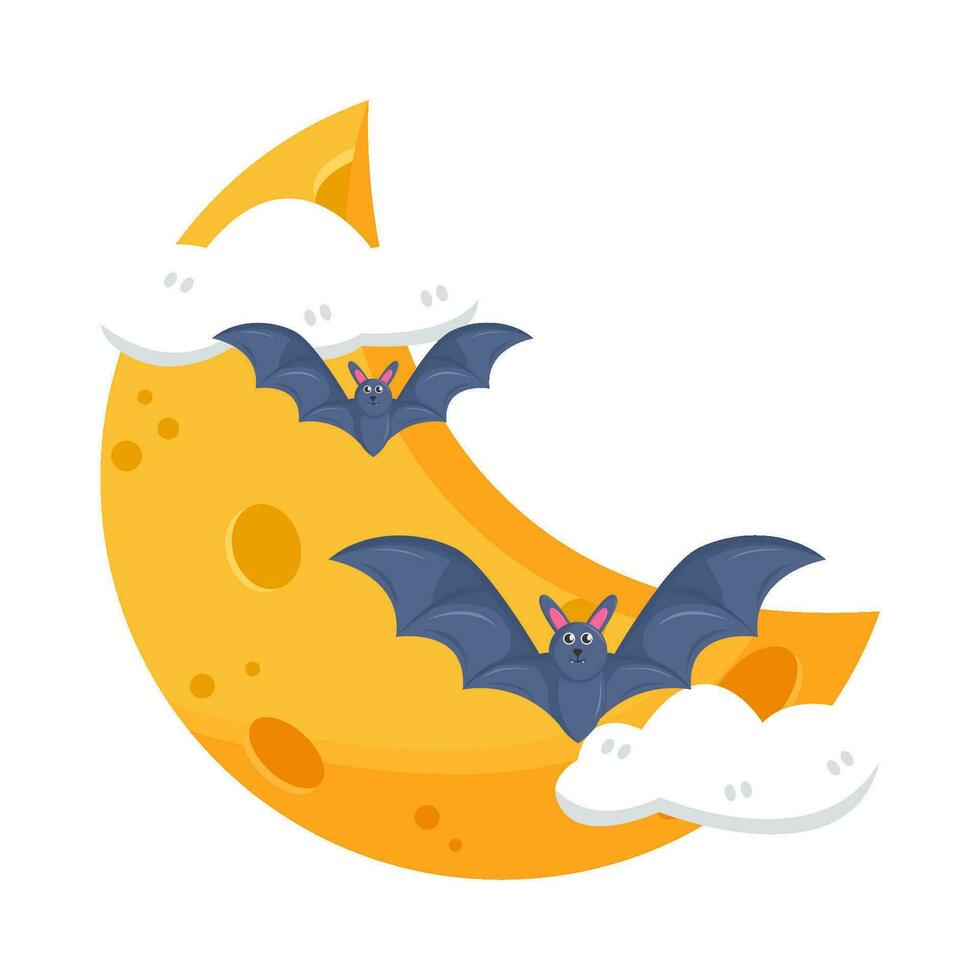 Luna con pipistrello volare illustrazione vettore