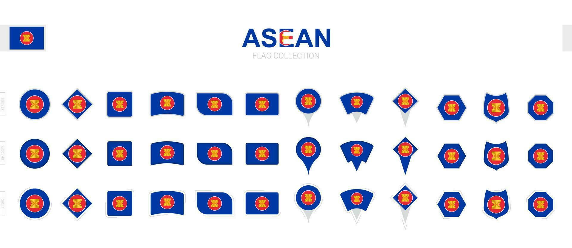grande collezione di ASEAN bandiere di vario forme e effetti. vettore
