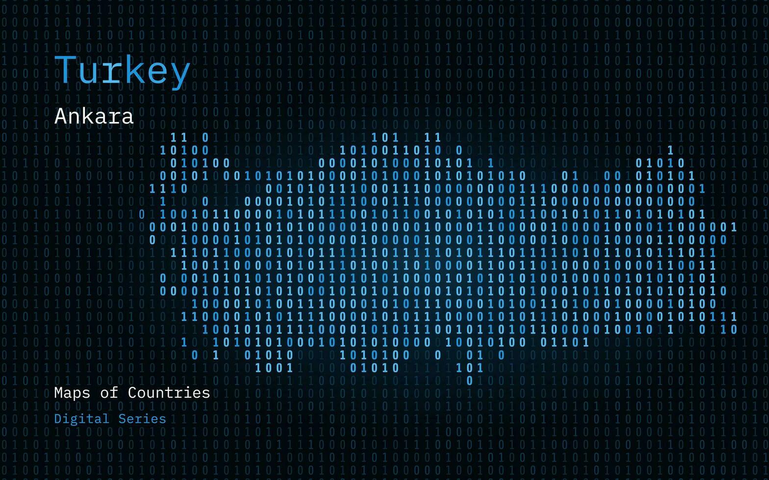 tacchino carta geografica mostrato nel binario codice modello. tsmc. bluematrix numeri, zero, uno. mondo paesi vettore mappe. digitale serie