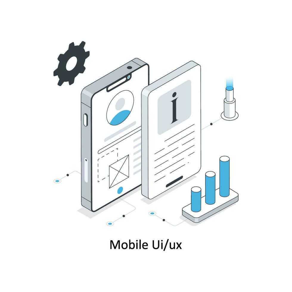 mobile ui e UX isometrico azione illustrazione. eps file vettore