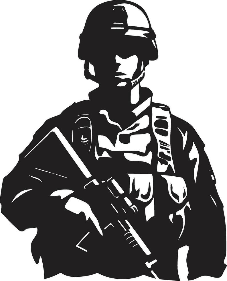 eroico risolvere nero armato soldato logo design vigile protettore vettore militare nero icona