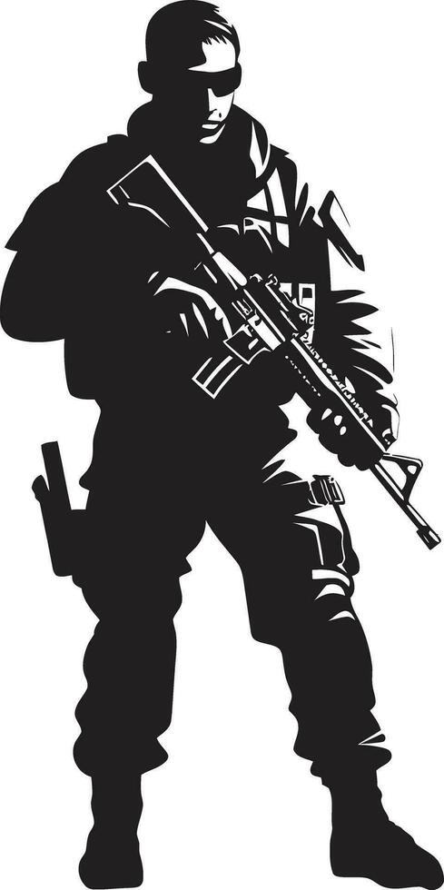 combattere pronto custode armato soldato emblema nel nero tattico difensore militare vettore logo icona design