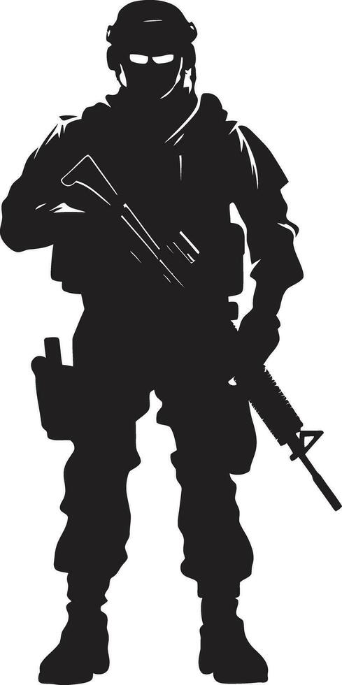 difensiva custode armato militare nero icona combattente vigore vettore militare emblema