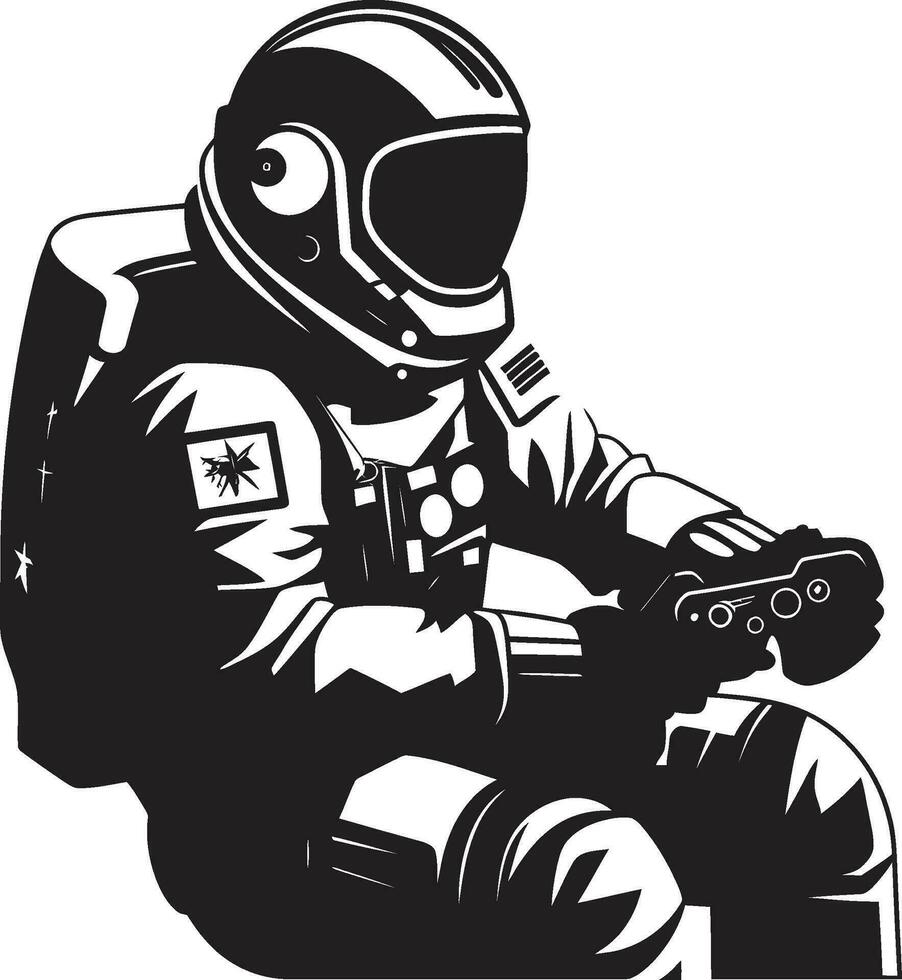 celeste esploratore astronauta emblematico design zero gravità pioniere nero spazio logo vettore