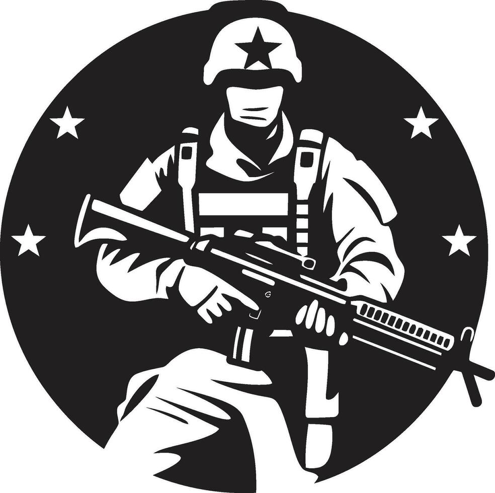 tattico custode armato soldato nero icona militante protettore vettore militare emblema