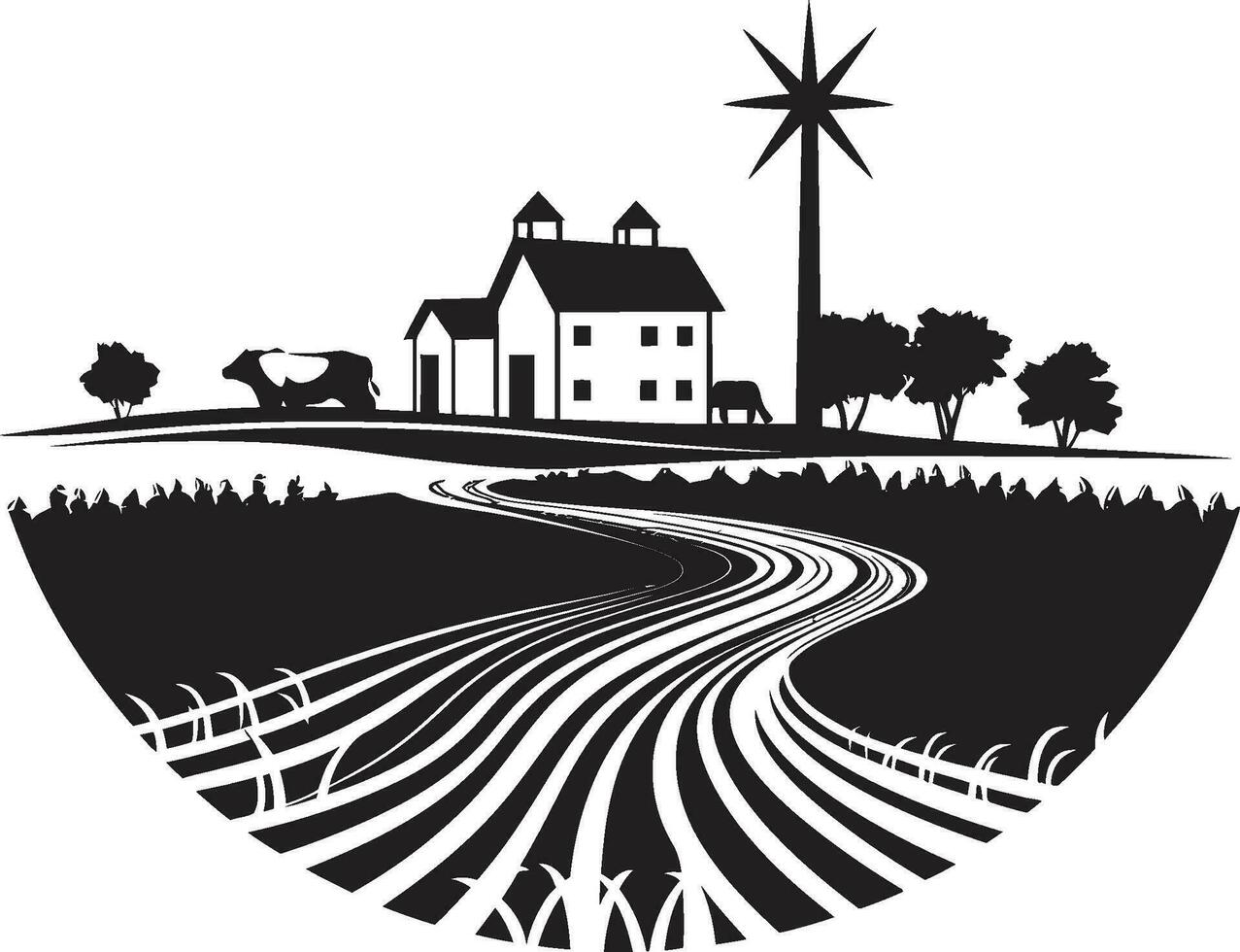 rurale oasi agricolo logo design fattoria essenza nero vettore emblema