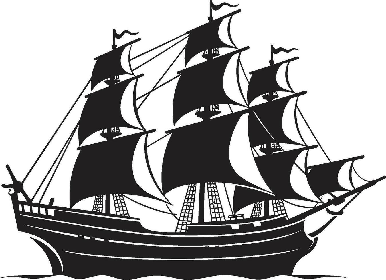 mitico viaggio nero nave emblema design antico marinai antico nave nel nero vettore