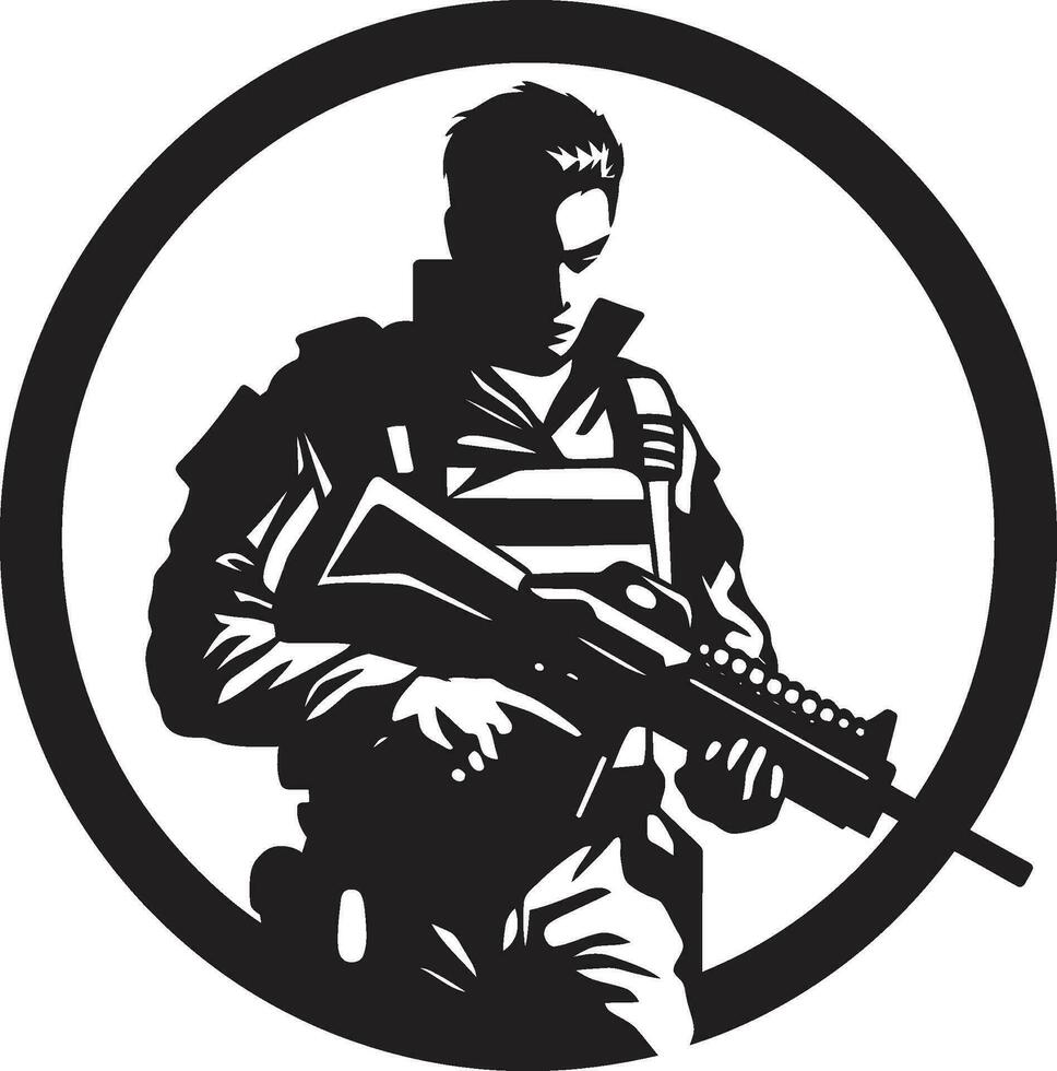 eroico risolvere nero armato soldato logo design vigile protettore vettore militare nero icona